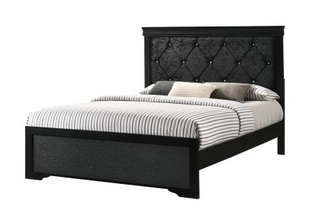 CrownMark Amalia Black Bed with Headboard, Footboard and Rails