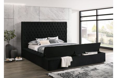 Happy Homes Paris Black Velver Platform Bed with Headboard, Footboard, and Rails