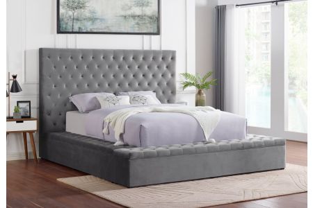 Happy Homes Paris Grey Velvet Platform Bed with Headboard, Footboard, and Rails