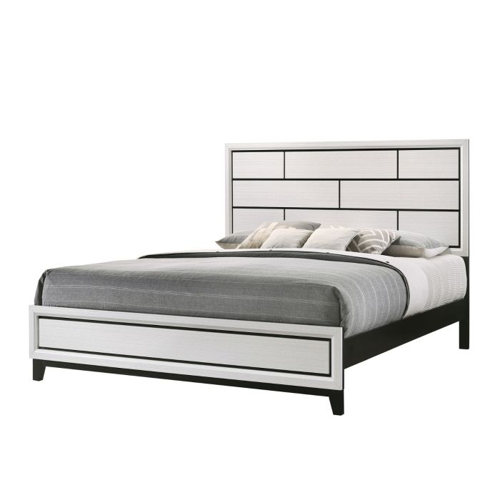 Crown Mark Akerson White Bed with Headboard, Footboard, and Rails