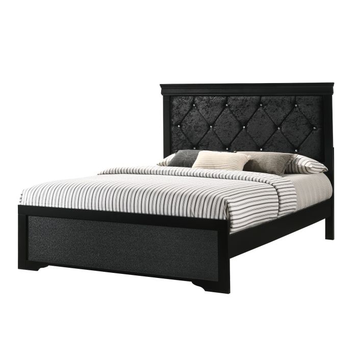 CrownMark Amalia Black Bed with Headboard, Footboard and Rails