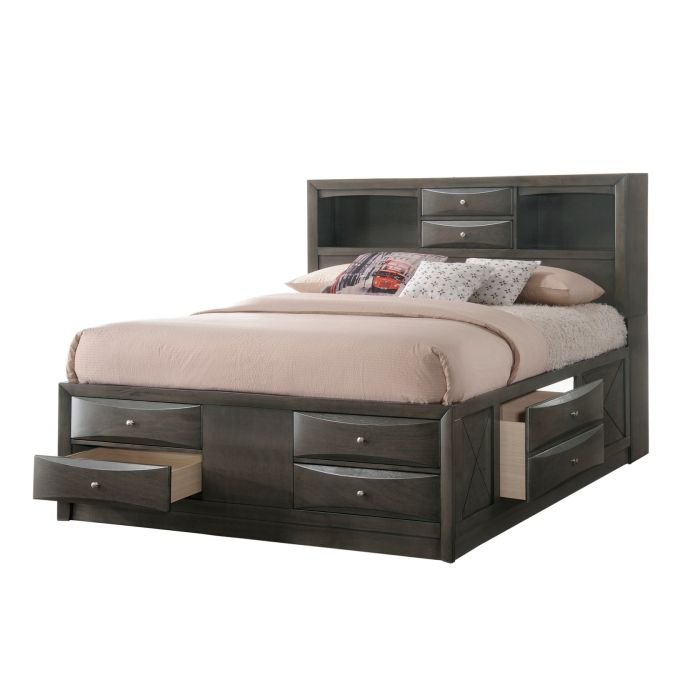 CrownMark Emily Grey Bed with Headboard, Footboard, and Rails