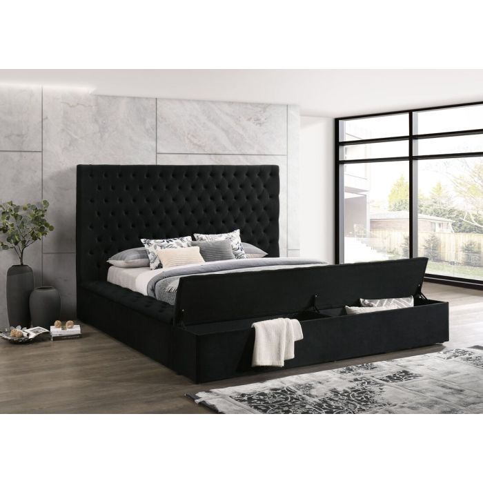 Happy Homes Paris Black Velver Platform Bed with Headboard, Footboard, and Rails