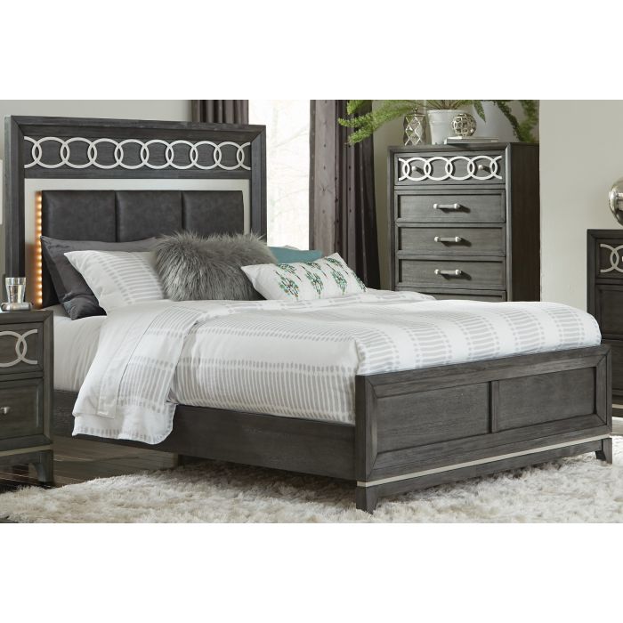 Kith Hollywood Grey Queen Bed with Headboard, Footboard and Rails