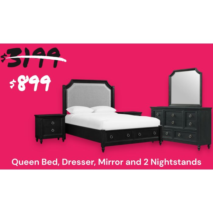 HillSide Queen Bed, Dresser, Mirror and 2 Nightstand