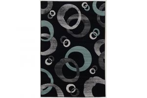 Powell Linon Milan Collection Circle Rectangular 5' x 8' Area Rug in Black and Turquoise