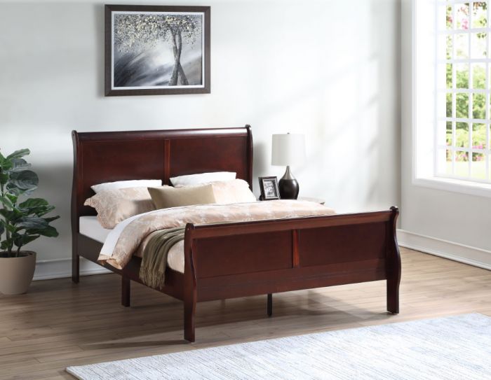 Louis Philip Cherry Sleigh Bed With Headboard Footboard And Rails