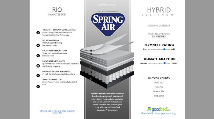 Spring Air Platinum Hybrid Back Supporter Rio Smooth Top